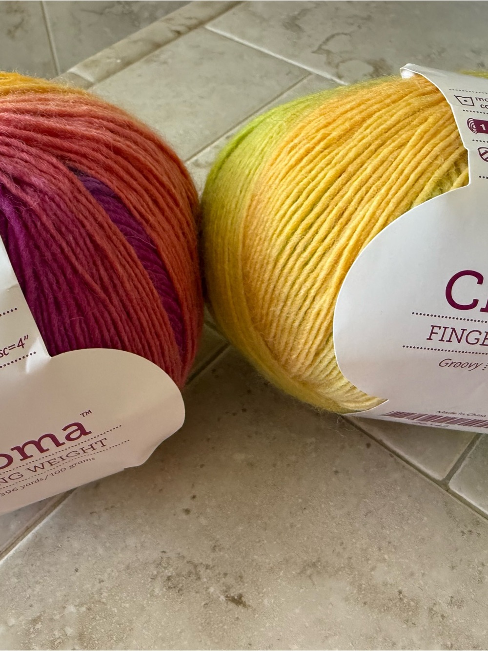 Chromat Fingering Weight Yarn in Yellow and Pink Multicolor - 2 skeins